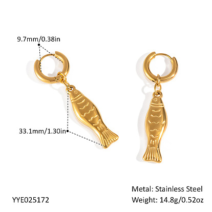 Европейские серьги-кольца в форме рыбок из нержавеющей стали для женщин, золотые