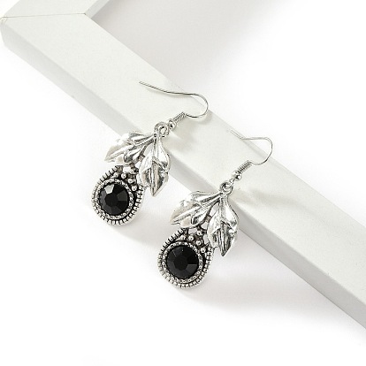 Серьги-подвески из сплава в форме листа с плоскими круглыми стразами, с пластиковой жемчужины