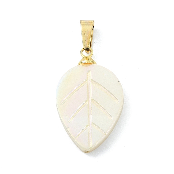 Резные подвески из натуральных пресноводных ракушек, Подвески в виде листьев с 304 защелкивающимися креплениями из нержавеющей стали, цвет морской раковины