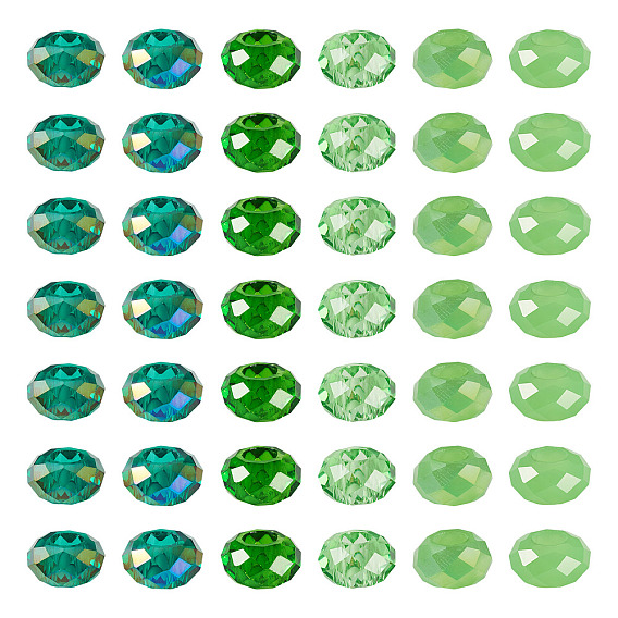 54шт. 6 цвета зеленый цветовая гамма стеклянные европейские бусины, бусины с большим отверстием, граненые, рондель