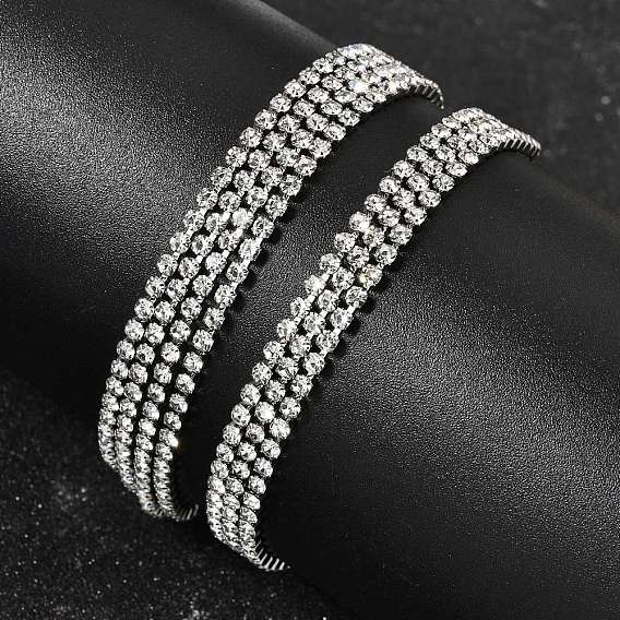 304 Многорядные браслеты из нержавеющей стали с цепочкой и стразами для женщин, плоско-круглые