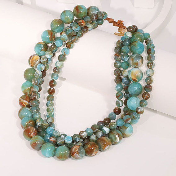 Многослойные ожерелья из круглых акриловых бусин с подвеской из сплава для женщин, золотые, бирюзового цвета
