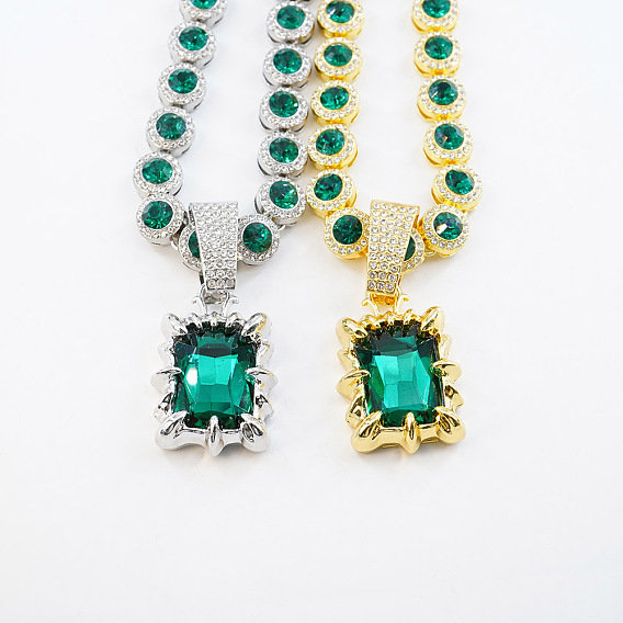 Ожерелья с подвесками из сплава со стразами в форме прямоугольника