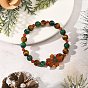 Weihnachtliche, handgefertigte, runde, elastische Armbänder mit Glasperlen in Form eines Lebkuchenmanns aus natürlichem Karneol, Tigerauge und Fuchsit