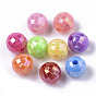 Opaque AS Plastic Beads, Plated AB Color, Pearlized, Faceted, Round