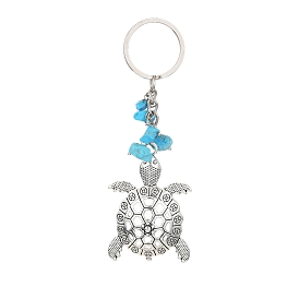 Porte-clés pendentif en alliage étoile de mer/tortue, avec anneau porte-clés en fer et puce turquoise synthétique