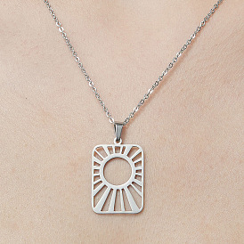 201 Stainless Steel Hollow Sun Pendant Necklace