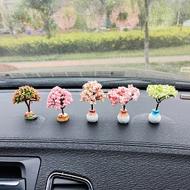 Mini Plastic Tree Ornament, Resin Base for Car Interior Decorations