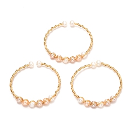 Brass Torque Bangles, with Naturalr Pearl, Long-Lasting Plated