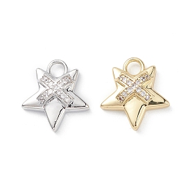 Rack Plating Brass Micro Pave Clear Cubic Zirconia Pendants, Star Charms, Long-Lasting Plated, Cadmium Free & Lead Free