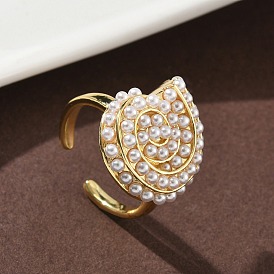 Перстни из абс-пластика с жемчугом, форма раковины, латунные регулируемые манжеты кольца ювелирные изделия для женщин