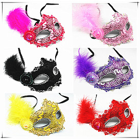 Feather Masquerade Masks, Glittered Embroidery Mask, for Party Costume Accessories