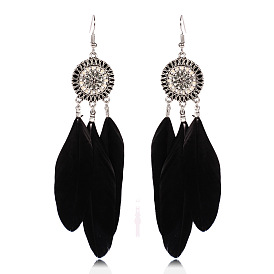 Colorful Feather Geometric Circle Drop Earrings