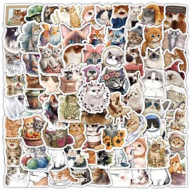 100Pcs Cute Cat Paper Sticker Labels, Self-adhesion, for Suitcase, Skateboard, Refrigerator, Helmet, Mobile Phone Shell