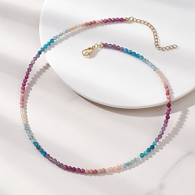 3.5мм ограненные круглые натуральные бусы из родонита, аметиста, апатита, солнечного камня и рубина, с 304 концевыми цепями из нержавеющей стали, золотые