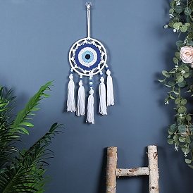 Evil Eye Woven Web/Net Handmade Cotton Cord Macrame Woven Wall Hanging Ornaments, for Bedroom Living Room Decoration