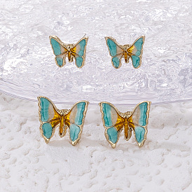 Colorful Resin Butterfly Stud Earrings and Geometric Animal Drop Earrings Set