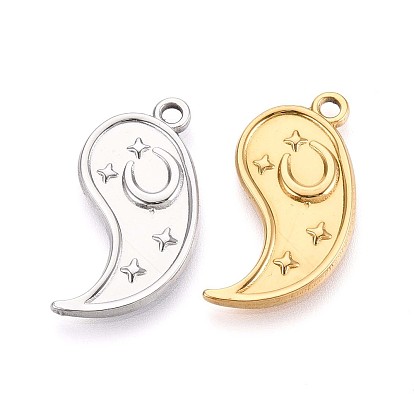 304 подвески из нержавеющей стали, инь-ян с луной и звездой, ионное покрытие (ip)