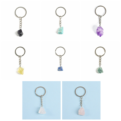 Natural Rough Raw Gemstone Irregular Shaped Keychain, Nuggets