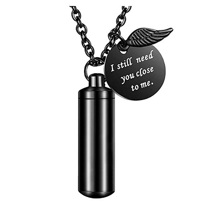 Stainless Steel Urn Ashes Necklace, with Flat Round Pendant Necklace for Women