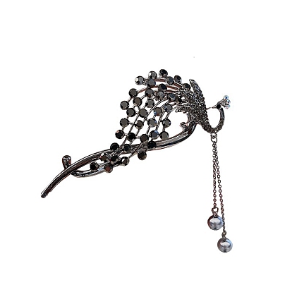 Alloy Rhinestone Banana Hair Clips, Peacock,
