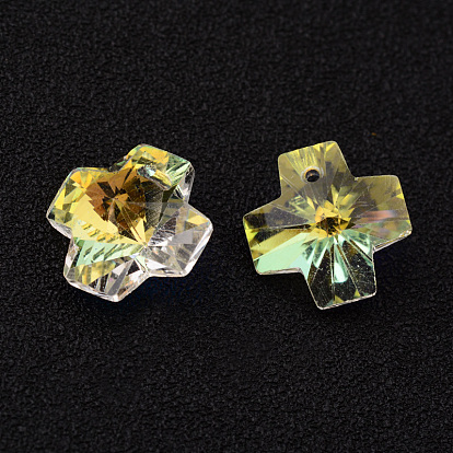 Cross Faceted K9 Glass Charms, Imitation Austrian Crystal, 14x14x8mm, Hole: 1mm