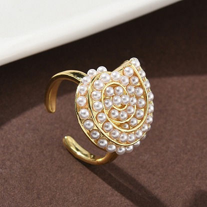 Перстни из абс-пластика с жемчугом, форма раковины, латунные регулируемые манжеты кольца ювелирные изделия для женщин