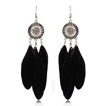 Colorful Feather Geometric Circle Drop Earrings