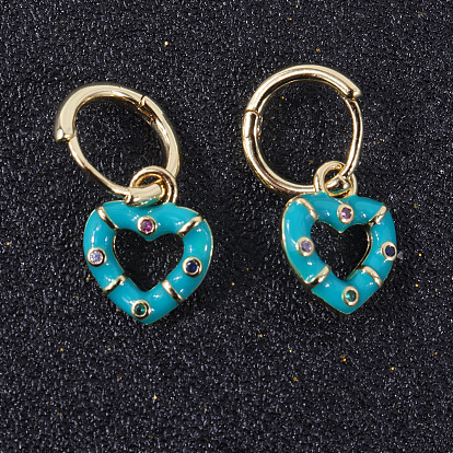Colorful Love Heart Earrings with Copper Plated Real Gold and Micro Inlaid Zircon Oil Drop Pendant