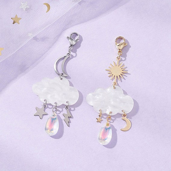 2шт. акриловые подвесные украшения в виде облаков, со стеклянными подвесками и 304 фурнитурой из нержавеющей стали