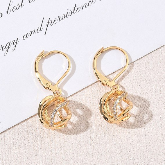 Brass Micro Pave Clear Cubic Zirconia Leverback Earrings, Oval, Dangle Earring for Women