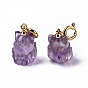 Natural Amethyst Fox Spring Ring Clasp Charms, Rack Plating Brass Spring Ring Clasps