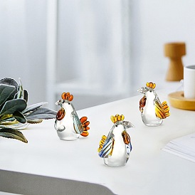 Handmade Lampwork 3D Rooster Figurines, for Home Office Desktop Decoration