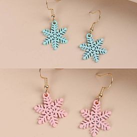 Cartoon Snowflake Earrings in Blue, White and Pink - Fashionable Ear Hooks for a Charming Look!