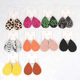 Leather Double-sided Embossed Drop-shaped Earrings for Fashionable and Personalized Look