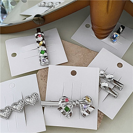 Colorful Rhinestone Geometric Heart Duckbill Clip Hairpin with Sweet Cool Wind Alloy Bow Tie Clamp