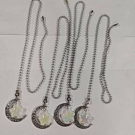 4 Piezas de colgantes acrílicos de luna y estrella para ventilador de techo, extensores de cadena, con 304 cadena de bolas de acero inoxidable
