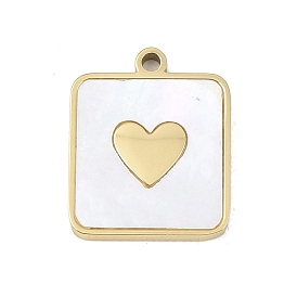 Натуральный белый оболочки подвески, 303 Квадратная подвеска из нержавеющей стали с сердечками, ионное покрытие (ip)