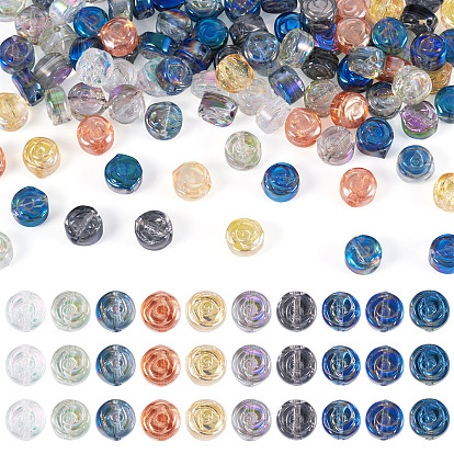 100шт 10 цвета гальваники прозрачные стеклянные бусины, с покрытием AB цвета, плоско-круглые с розой 