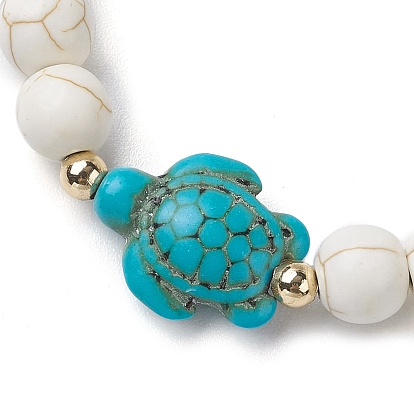 4Pcs Round Mixed Gemstone Beaded Stretch Bracelets, Summer Beach Turtle Synthetic Turquoise Bracelets for Women Men
