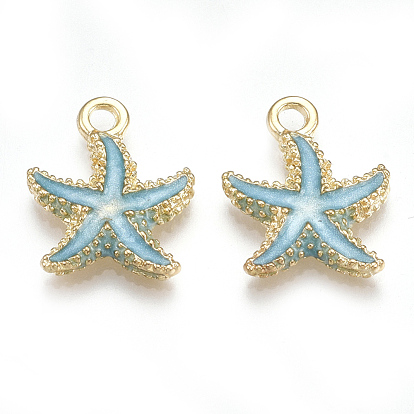 Alloy Enamel Pendants, Starfish/Sea Stars, Light Gold