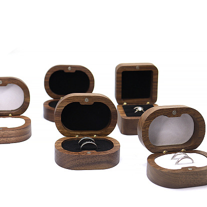 Oval Wood Wedding Ring Storage Boxes with Velvet Inside, Wooden Couple Ring Gift Case with Magnetic Clasps