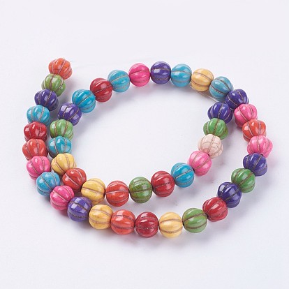 Autumn Theme Synthetic Turquoise Beads Strands, Pumpkin, Dyed