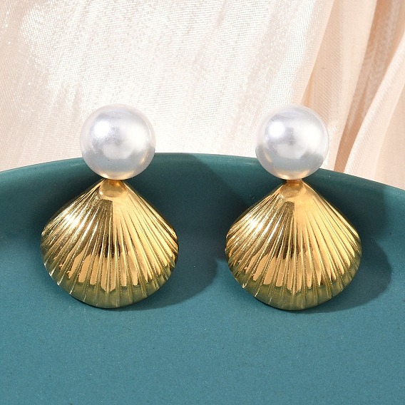 Серьги-гвоздики в форме ракушки 304 из нержавеющей стали с акриловым искусственным жемчугом, ионное покрытие (ip), долговечный