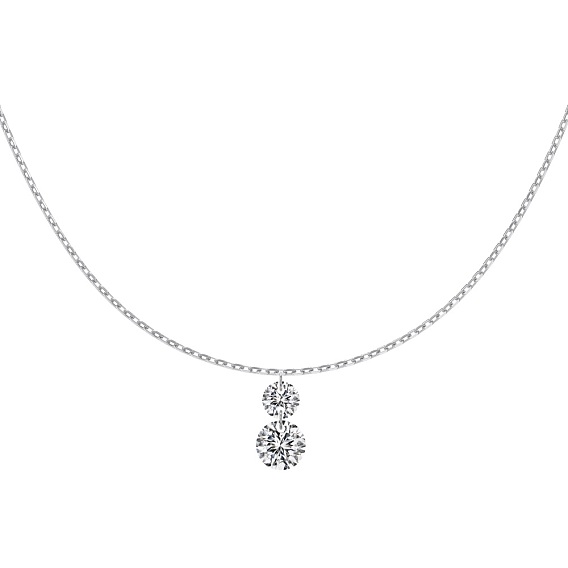 Прозрачный кубический цирконий двойной плоский круглый кулон 925 ожерелья из стерлингового серебра с цепочкой для женщин, родий