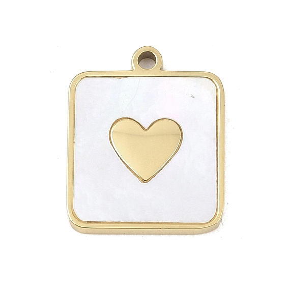 Натуральный белый оболочки подвески, 303 Квадратная подвеска из нержавеющей стали с сердечками, ионное покрытие (ip)