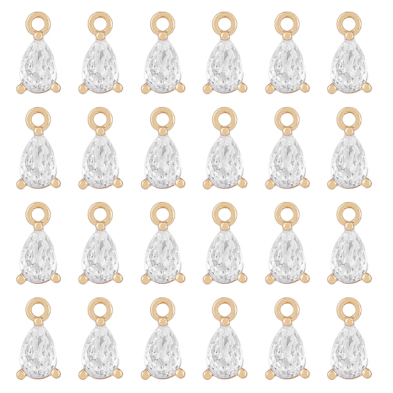 24Шармы из латуни с кубическим цирконием, без никеля , слеза, прозрачные