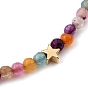 Natural Gemstone Beaded Necklaces, with Round & Star Brass Beads and 304 Stainless Steel Lobster Claw Clasps