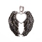 Antique Silver Plated Alloy Enamel Pendants, Wing with Heart