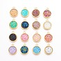 Resin Pendants, with Golden Tone Alloy Findings, Flat Round